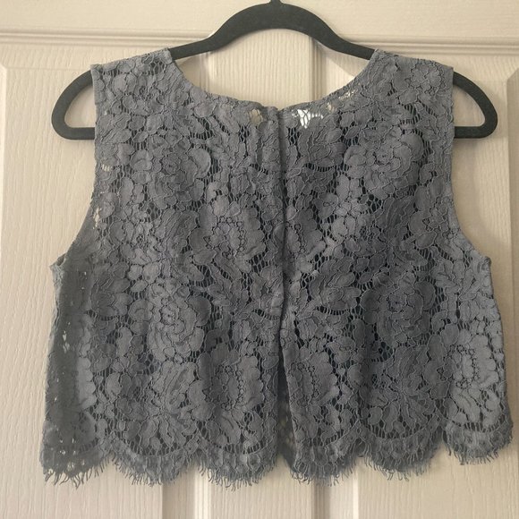 BHLDN Jenny Yoo Cleo Lace Crop Top in Dark Charcoal Smoke Grey Gray - Medium - Picture 5 of 6